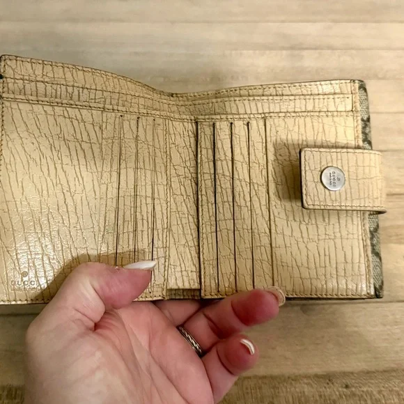 Gucci GG Canvas Monogram French Compact Croc Wallet